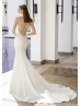 Beaded Ivory Ruched Satin High Slit Sexy Wedding Dress